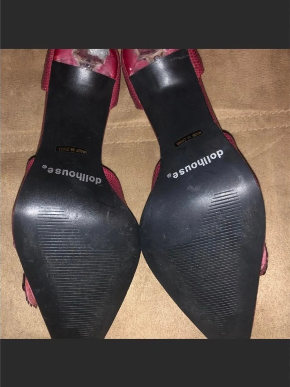 Dollhouse Burgundy Pointed Toe Sequin Embellished Heels